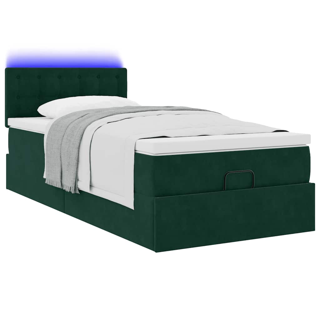 Cadre de lit ottoman avec matelas vert foncé 90x190 cm velours - XIOS