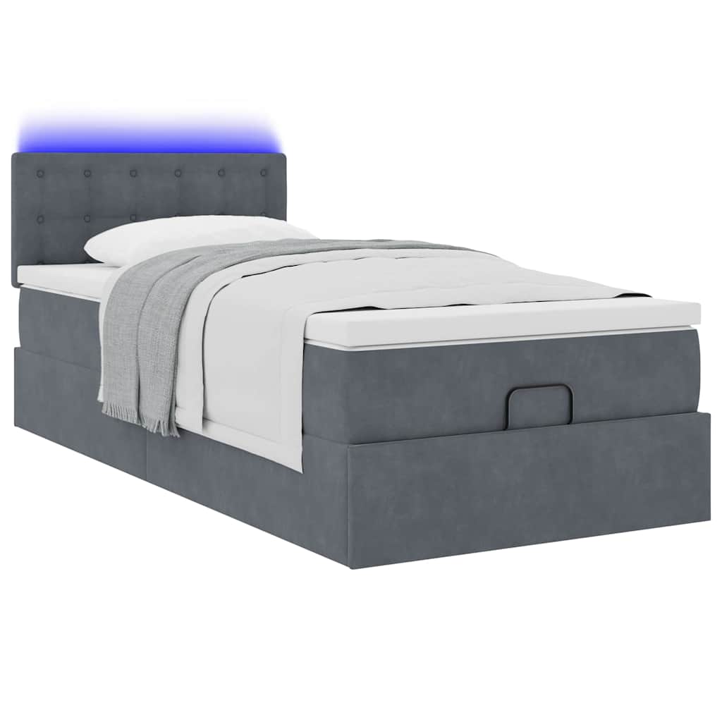 Cadre de lit ottoman et matelas gris foncé 90x200 cm velours - XIOS
