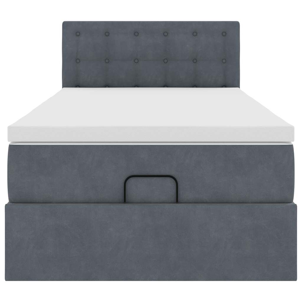 Cadre de lit ottoman et matelas gris foncé 90x200 cm velours - XIOS
