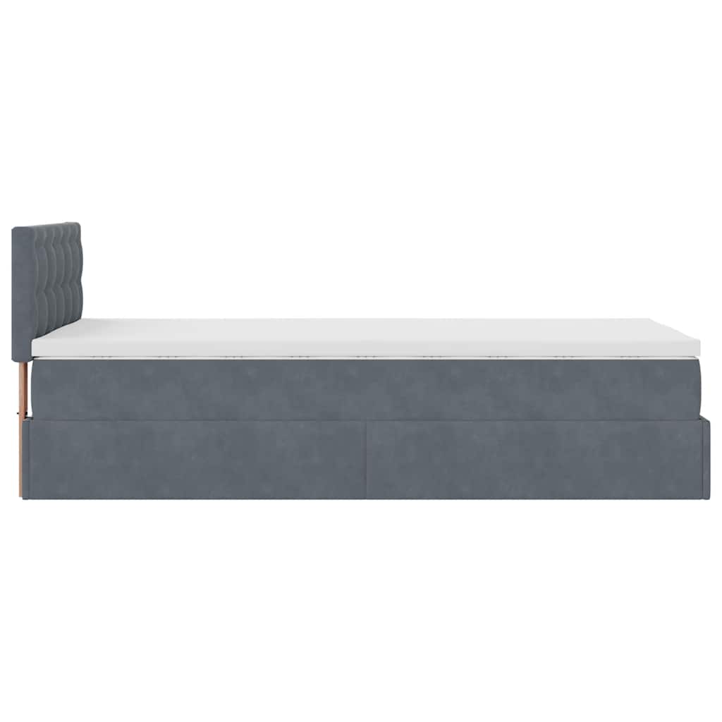 Cadre de lit ottoman et matelas gris foncé 90x200 cm velours - XIOS