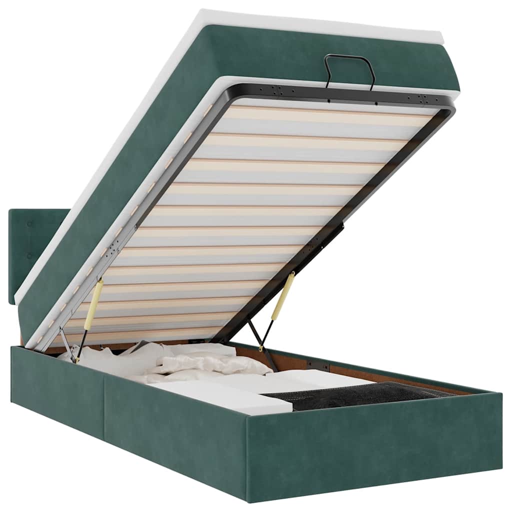 Lit ottoman avec matelas et LED Vert foncé 90x200cm velours - XIOS