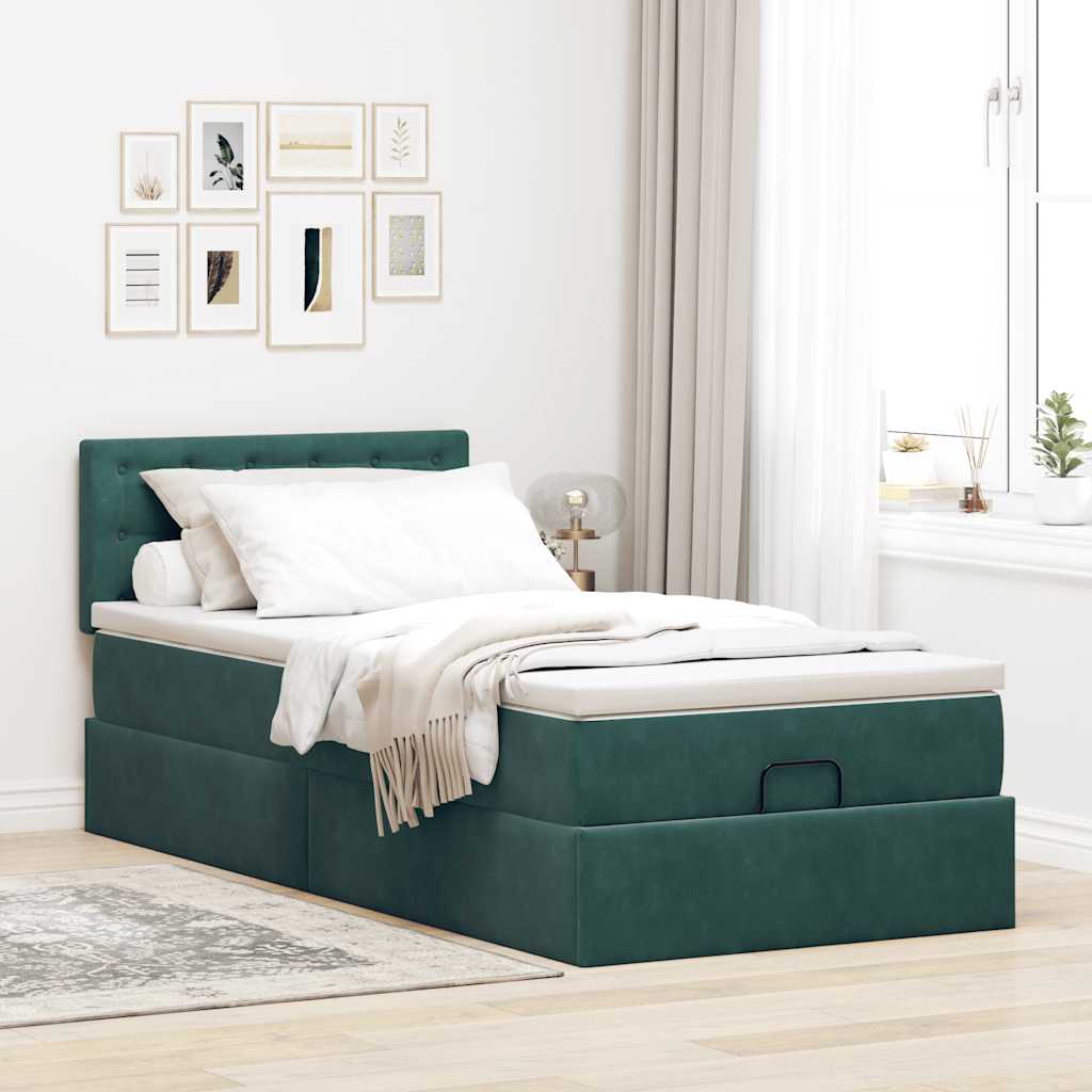 Lit ottoman avec matelas et LED Vert foncé 90x200cm velours - XIOS
