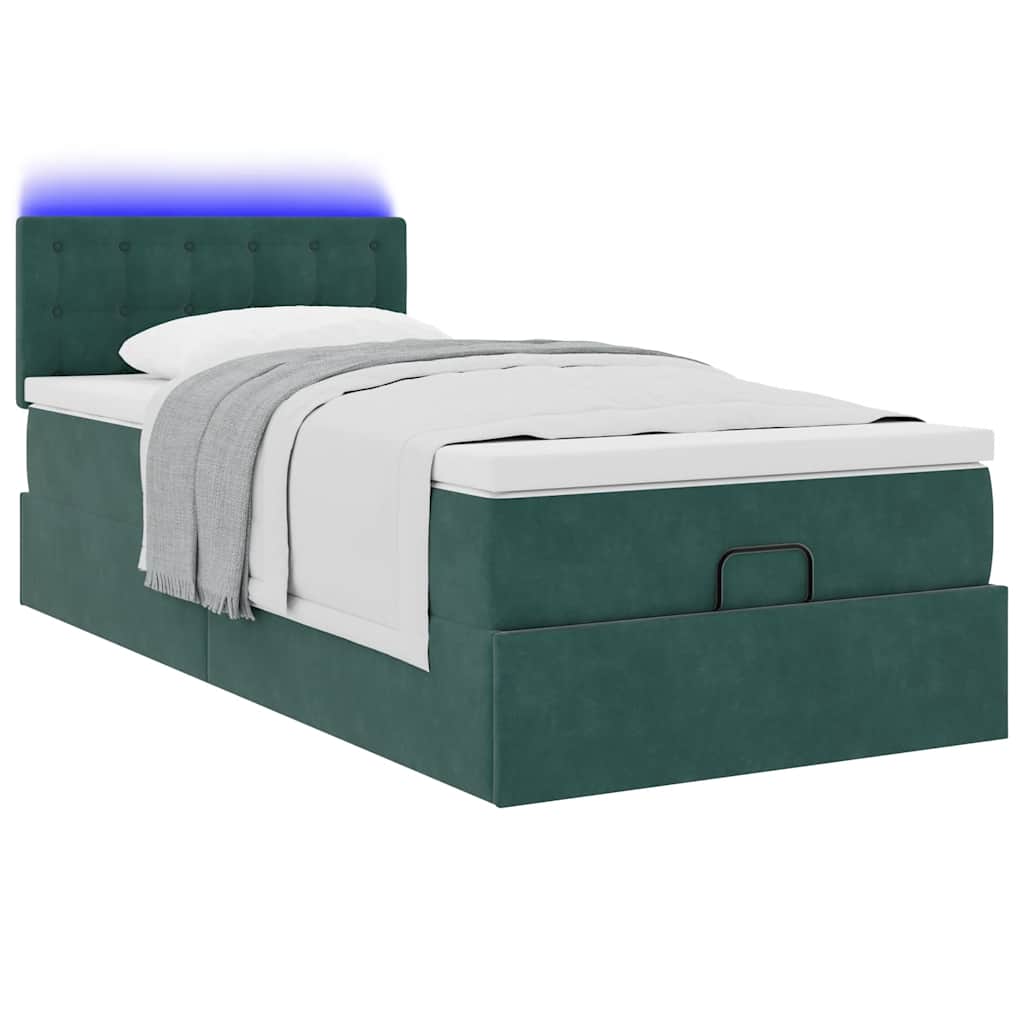 Lit ottoman avec matelas et LED Vert foncé 90x200cm velours - XIOS
