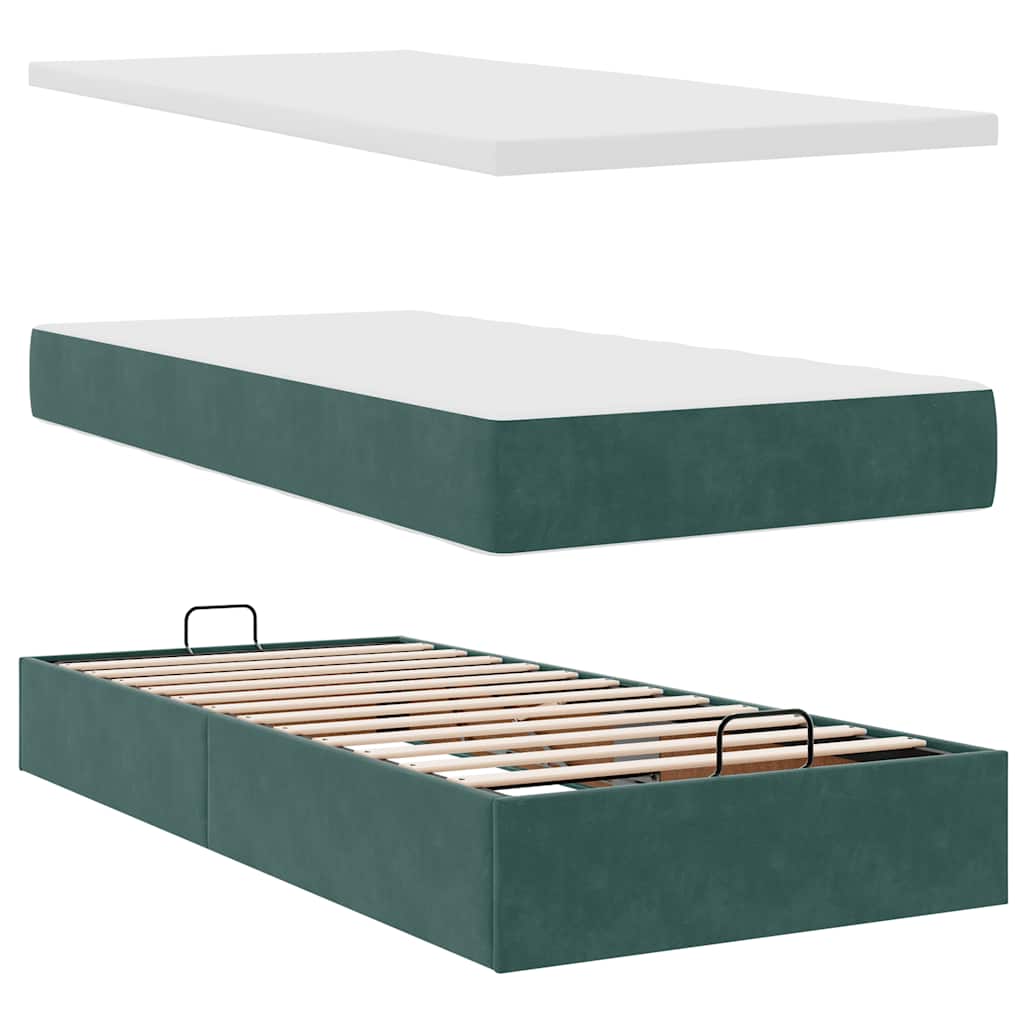 Lit ottoman avec matelas et LED Vert foncé 90x200cm velours - XIOS