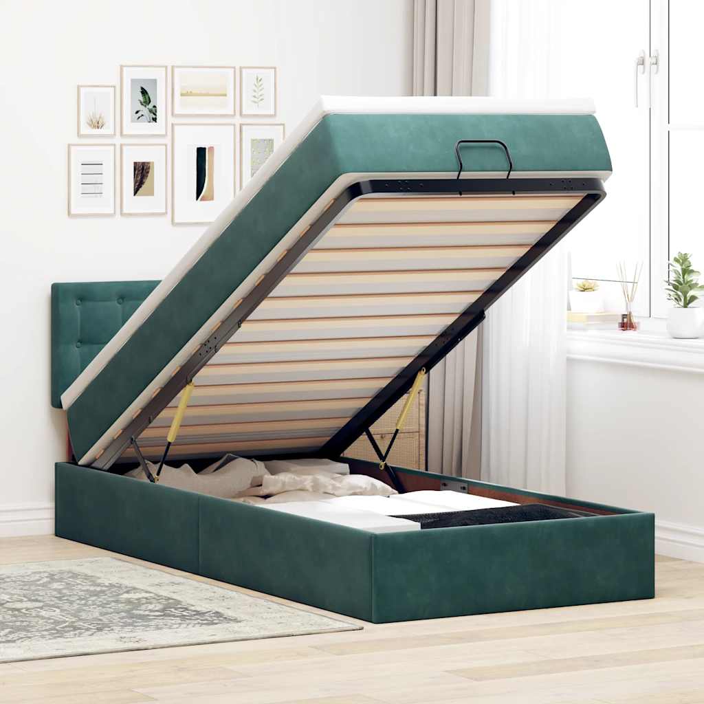 Lit ottoman avec matelas et LED Vert foncé 90x200cm velours - XIOS