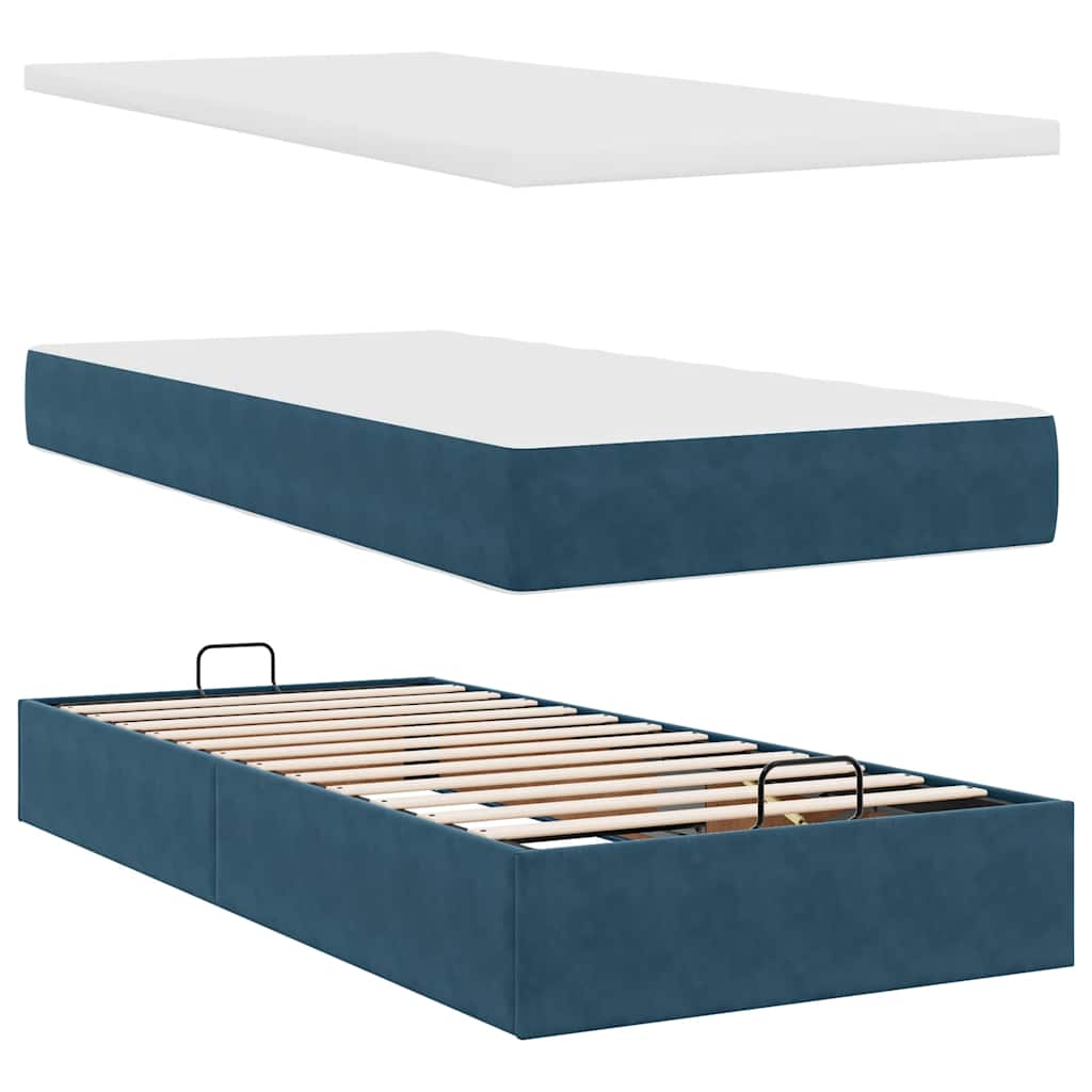 Cadre de lit ottoman avec matelas bleu foncé 90x200 cm velours - XIOS