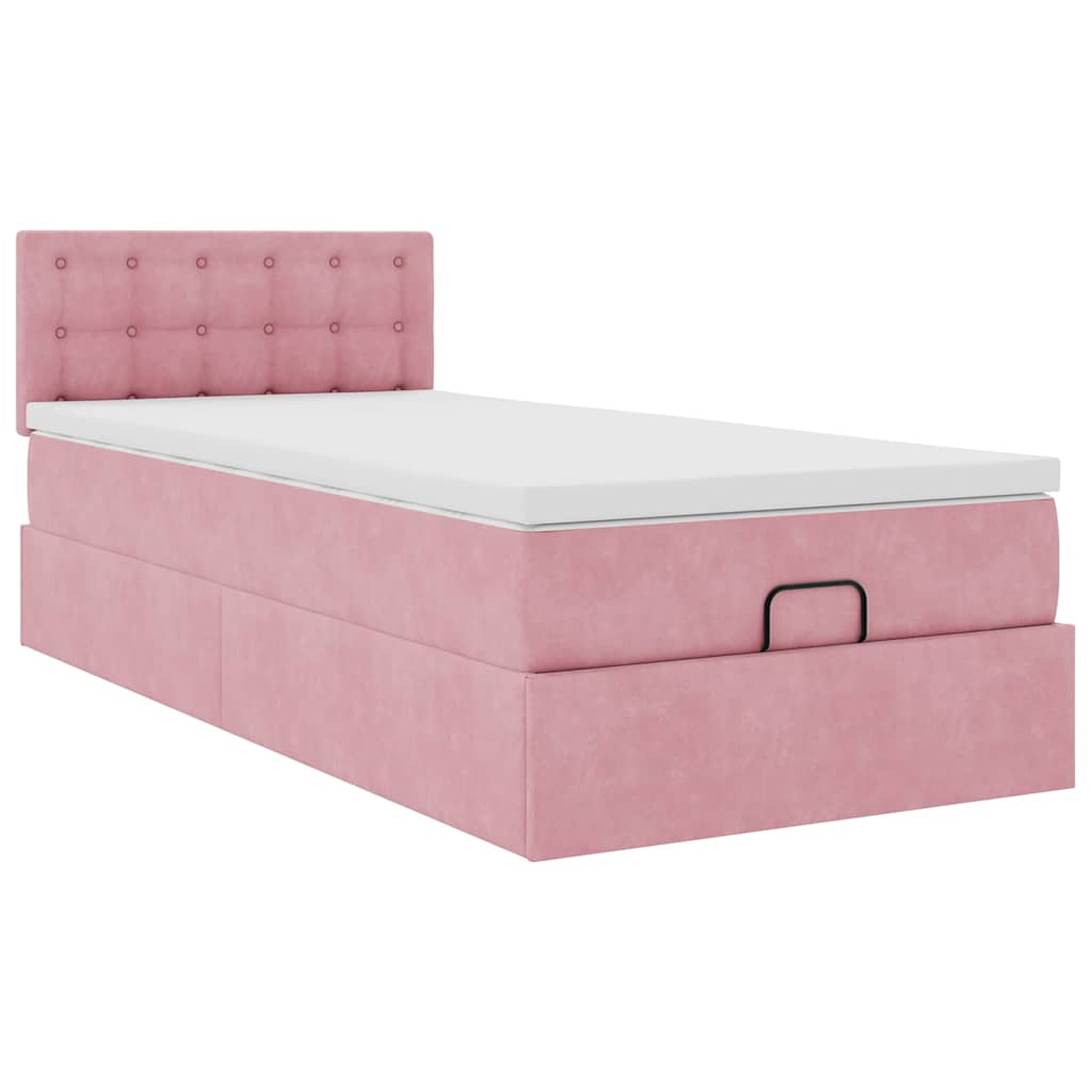 Cadre de lit ottoman avec matelas rose 90x200 cm velours - XIOS