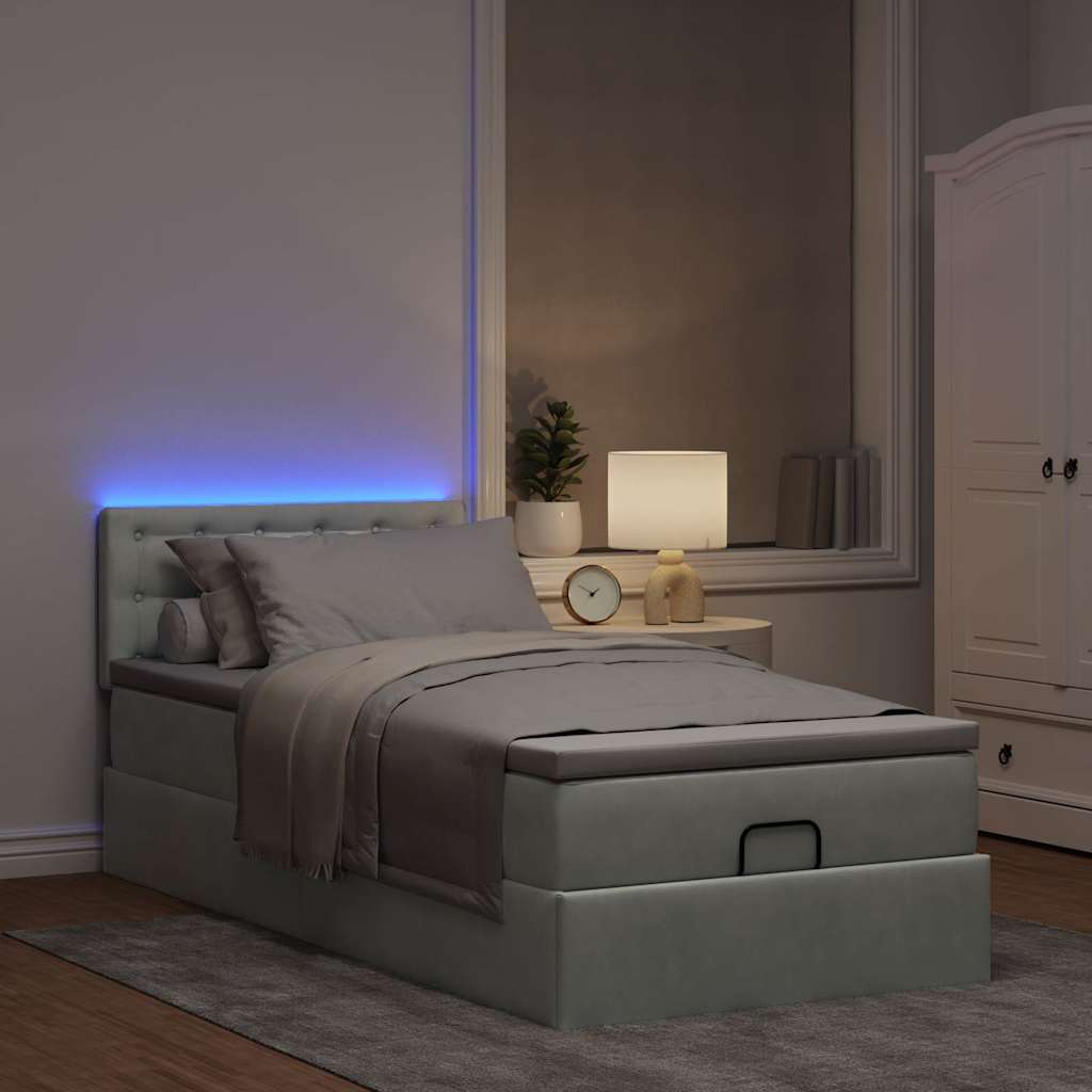 Cadre de lit ottoman et matelas gris clair 100x200 cm velours - XIOS