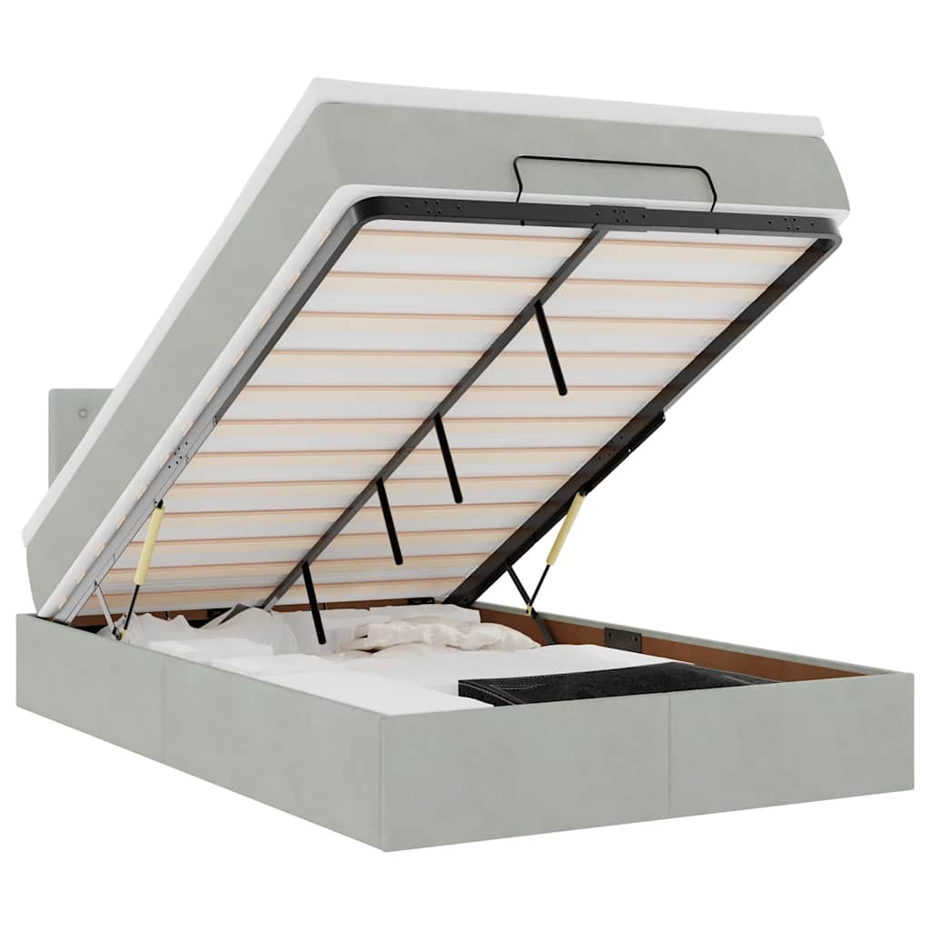 Lit ottoman avec matelas et LED gris clair 120x190cm velours