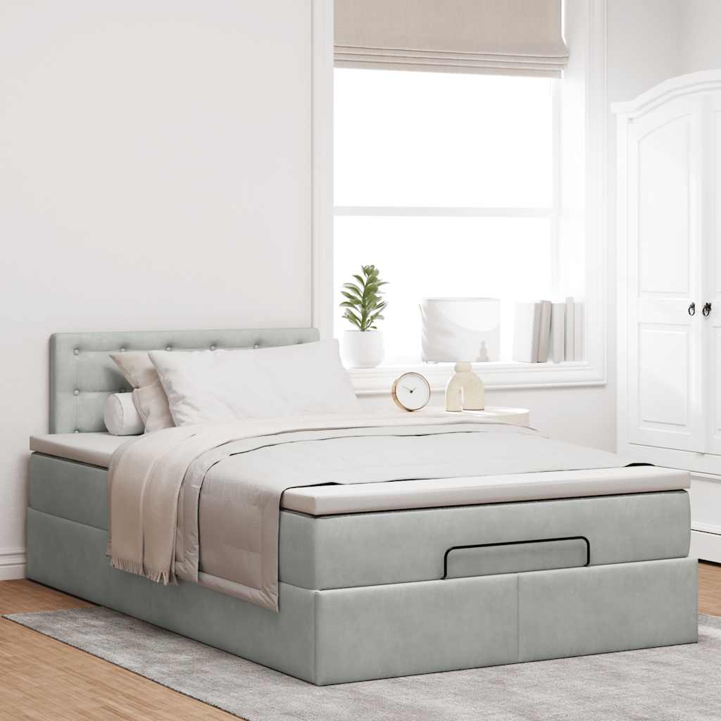 Lit ottoman avec matelas et LED gris clair 120x190cm velours