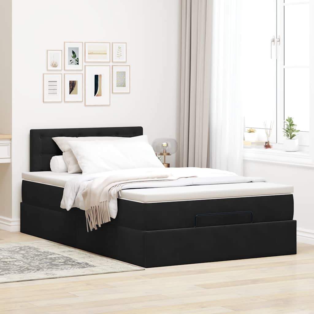 Lit ottoman avec matelas et LED noir 120x190 cm velours - XIOS