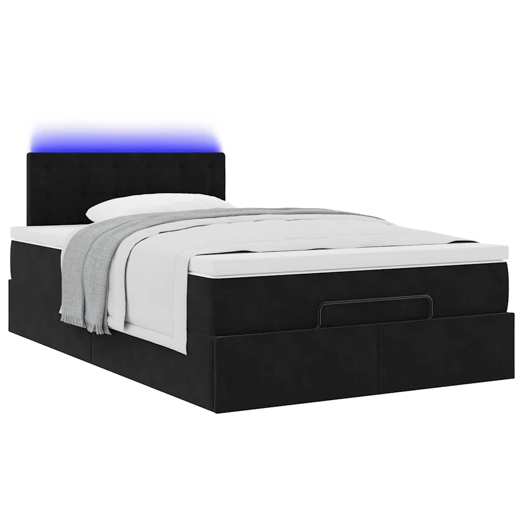Lit ottoman avec matelas et LED noir 120x190 cm velours - XIOS
