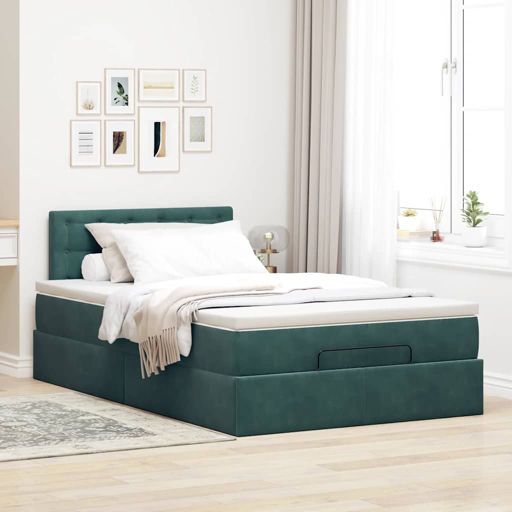Lit ottoman avec matelas et LED vert foncé 90x200cm velours - XIOS