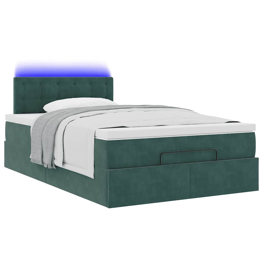 Lit ottoman avec matelas et LED vert foncé 90x200cm velours - XIOS