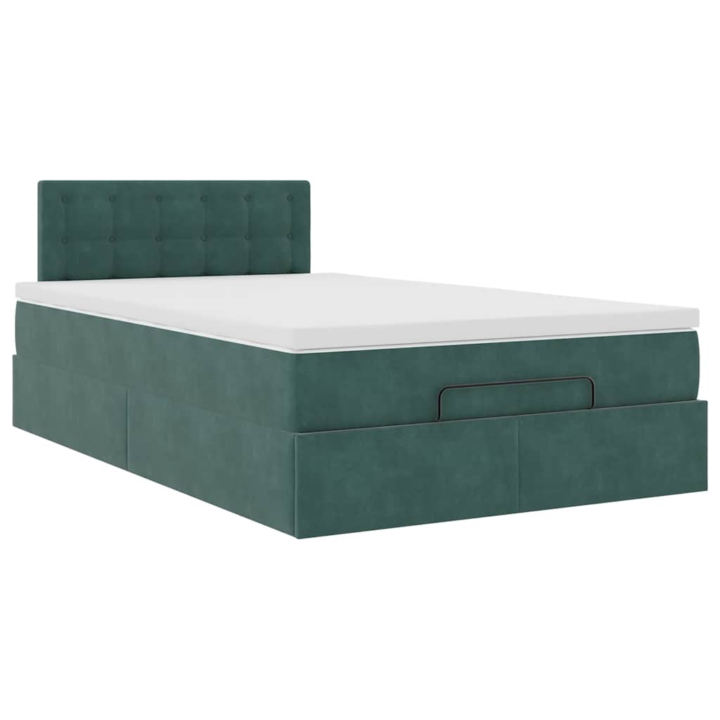 Lit ottoman avec matelas et LED vert foncé 90x200cm velours - XIOS
