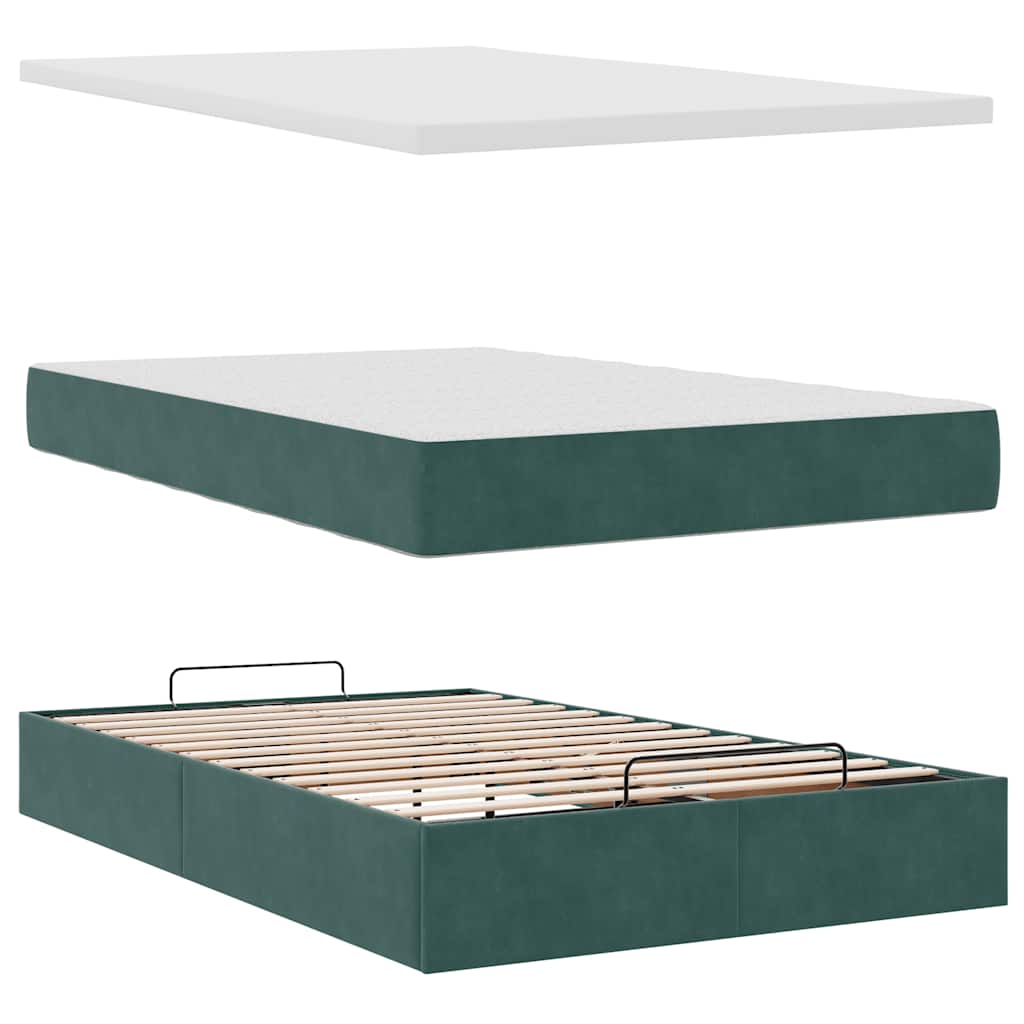 Lit ottoman avec matelas et LED vert foncé 90x200cm velours - XIOS