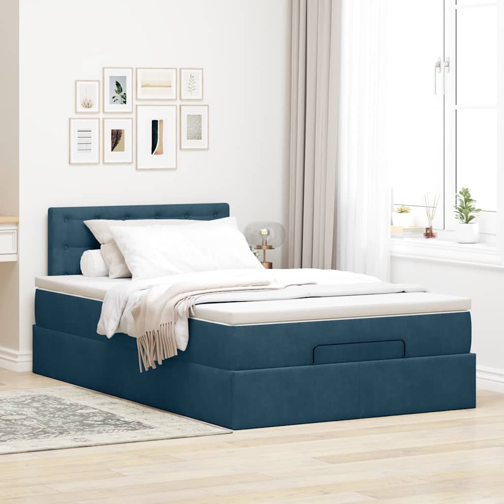 Lit ottoman avec matelas et LED bleu foncé 90x200cm velours - XIOS