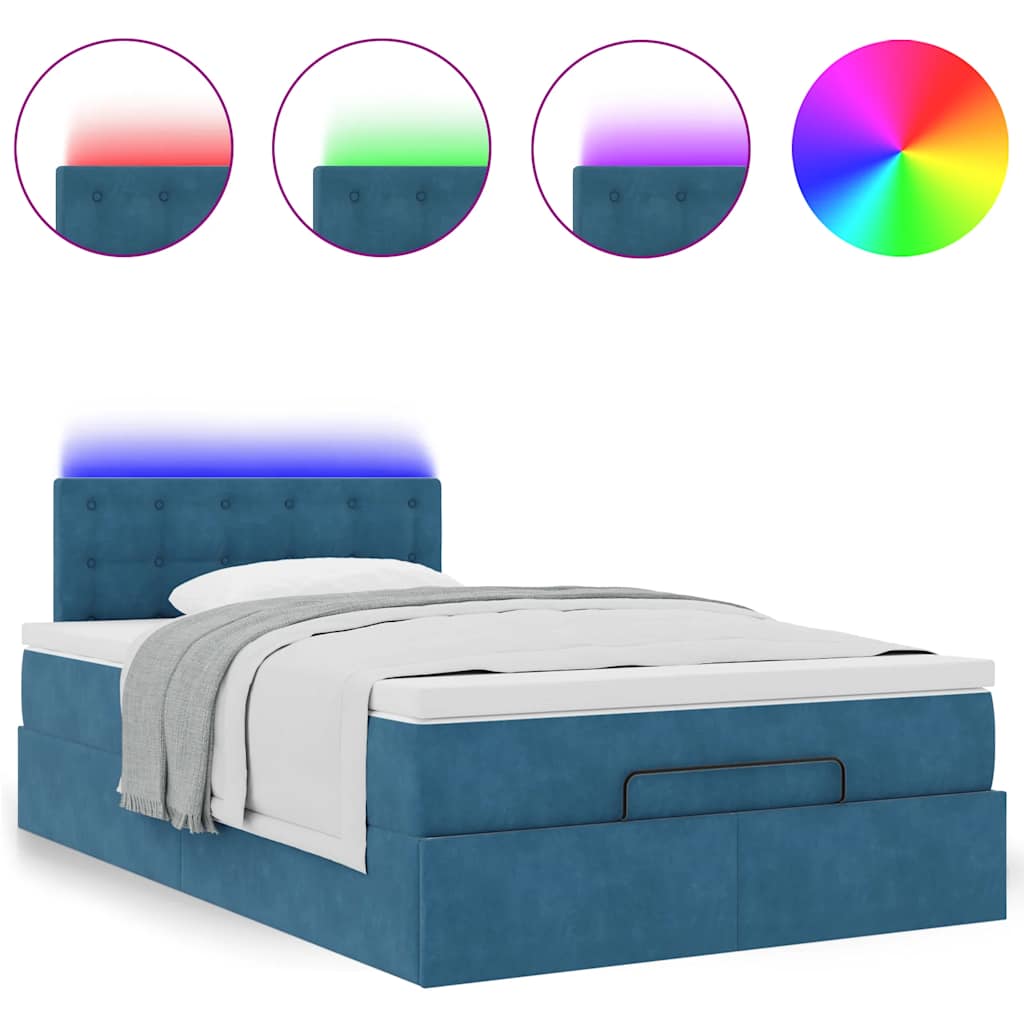 Lit ottoman avec matelas et LED bleu foncé 90x200cm velours - XIOS
