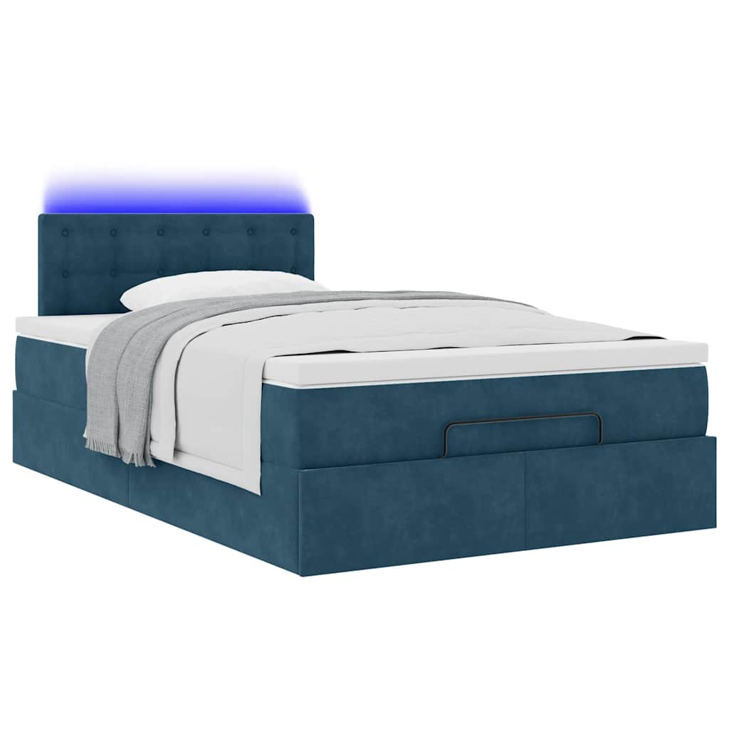 Lit ottoman avec matelas et LED bleu foncé 90x200cm velours - XIOS