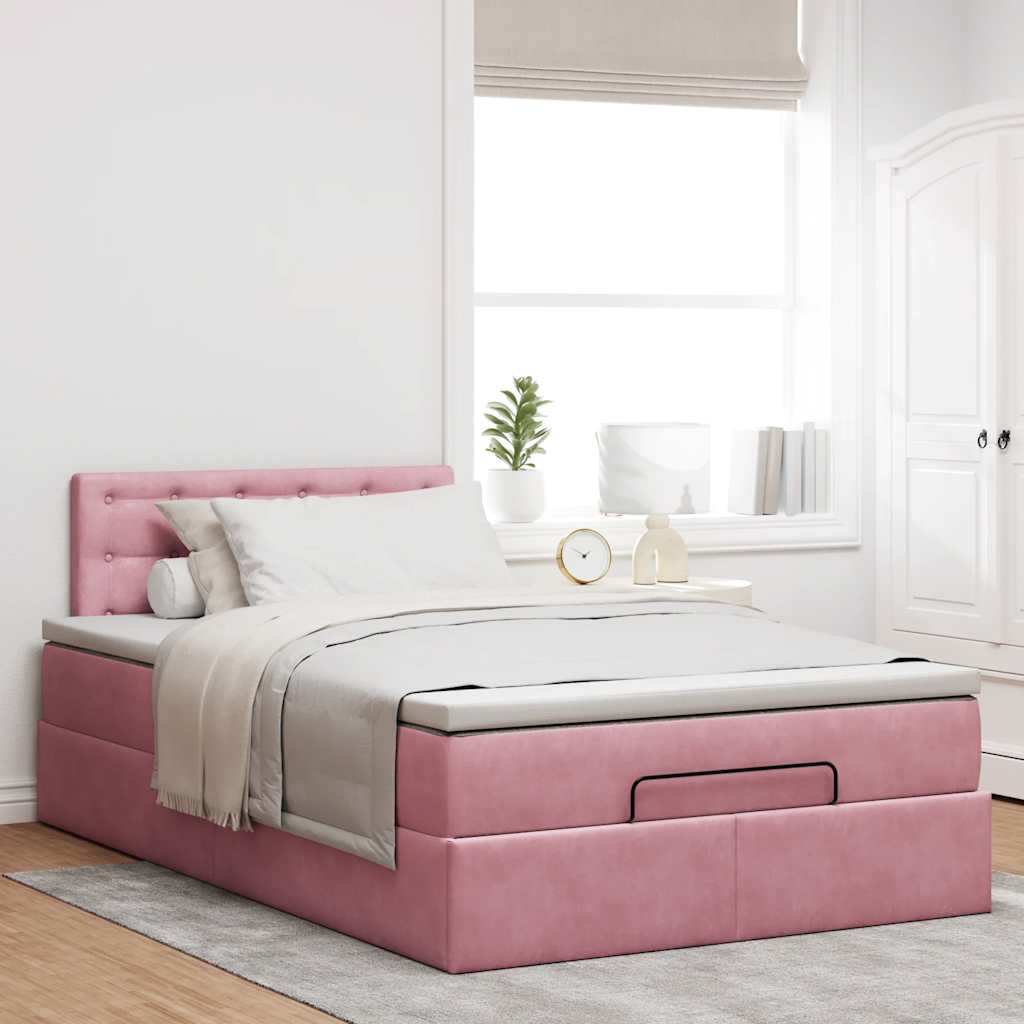 Lit ottoman avec matelas et LED rose 120x190 cm velours - XIOS
