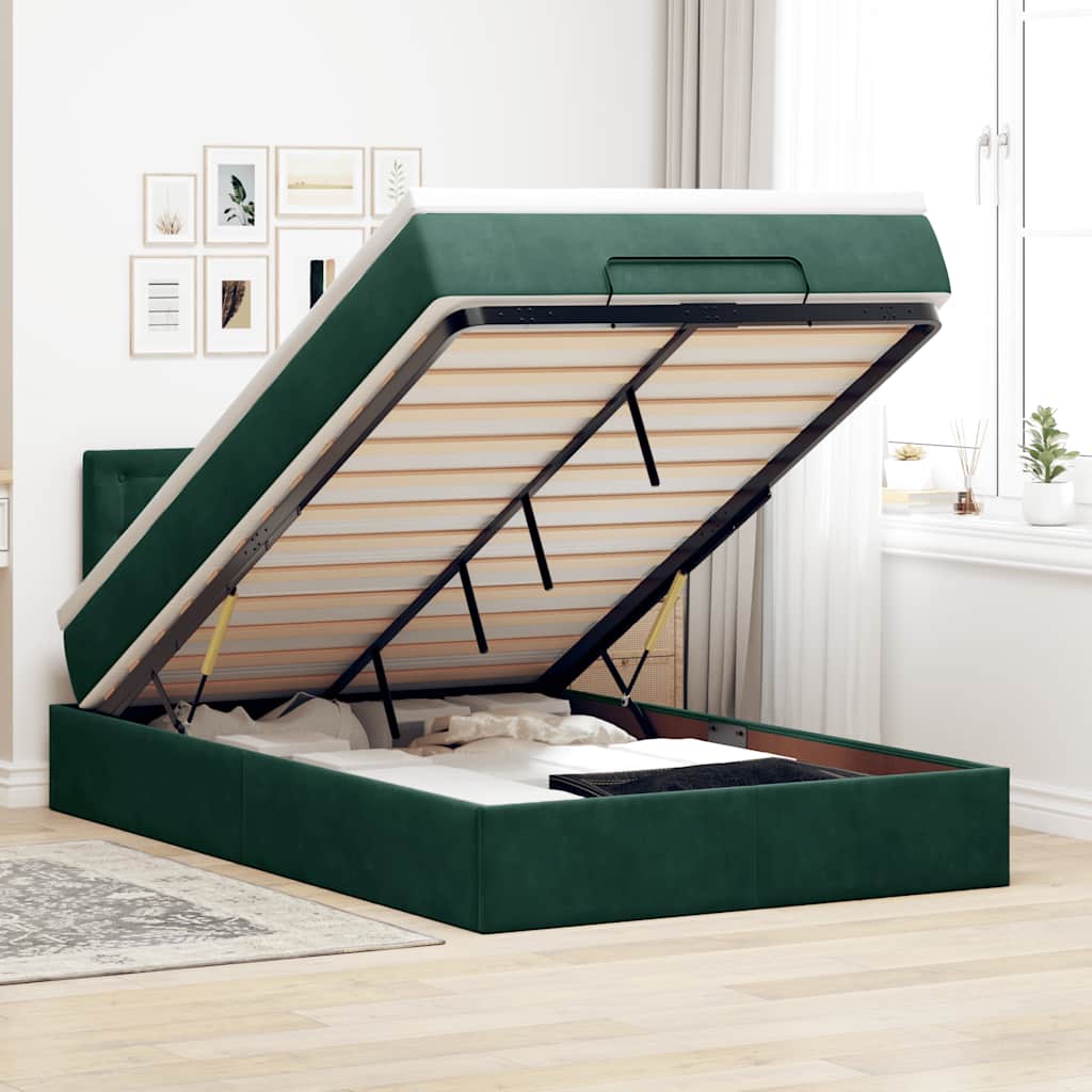 Cadre de lit ottoman avec matelas vert foncé 120x200 cm velours - XIOS