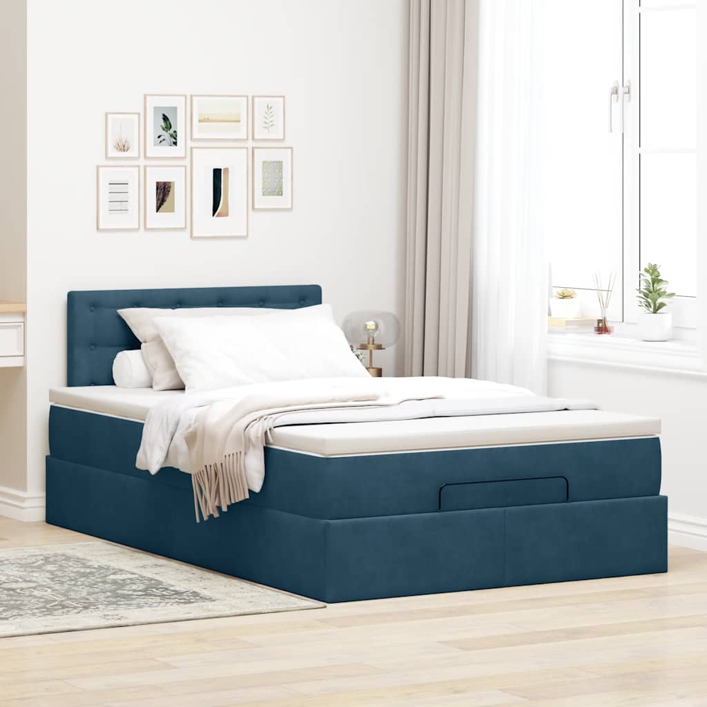 Cadre de lit ottoman avec matelas bleu foncé 120x200 cm velours - XIOS