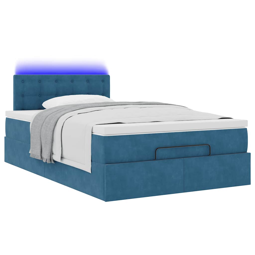 Cadre de lit ottoman avec matelas bleu foncé 120x200 cm velours - XIOS