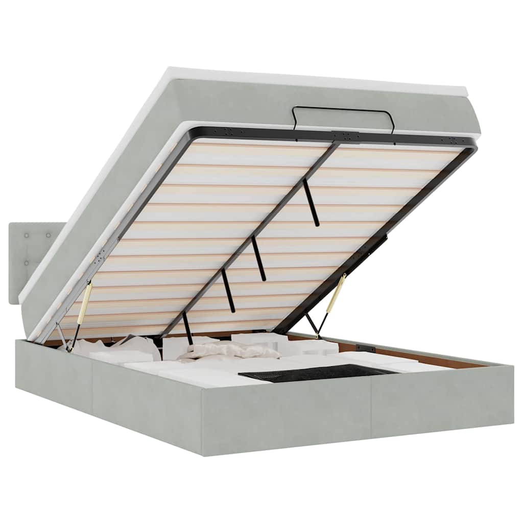 Cadre de lit ottoman et matelas gris clair 140x190 velours - XIOS