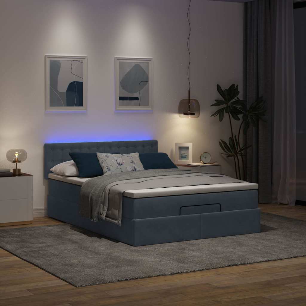 Cadre de lit ottoman avec matelas gris foncé 140x190 cm velours - XIOS