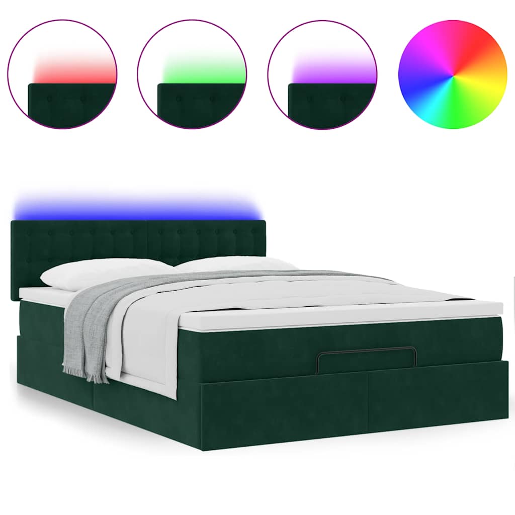 Cadre de lit ottoman avec matelas vert foncé 140x190 cm velours - XIOS
