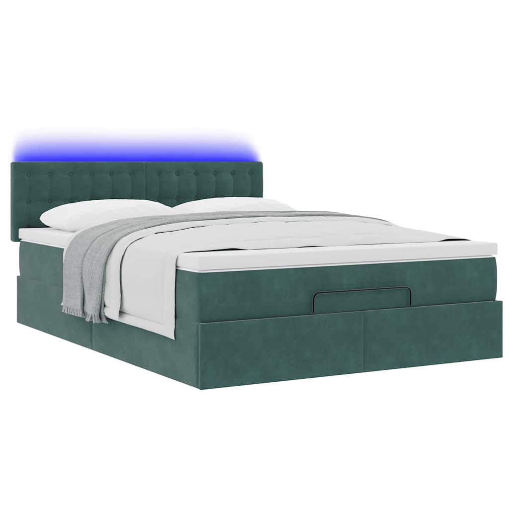 Cadre de lit ottoman avec matelas vert foncé 140x190 cm velours - XIOS