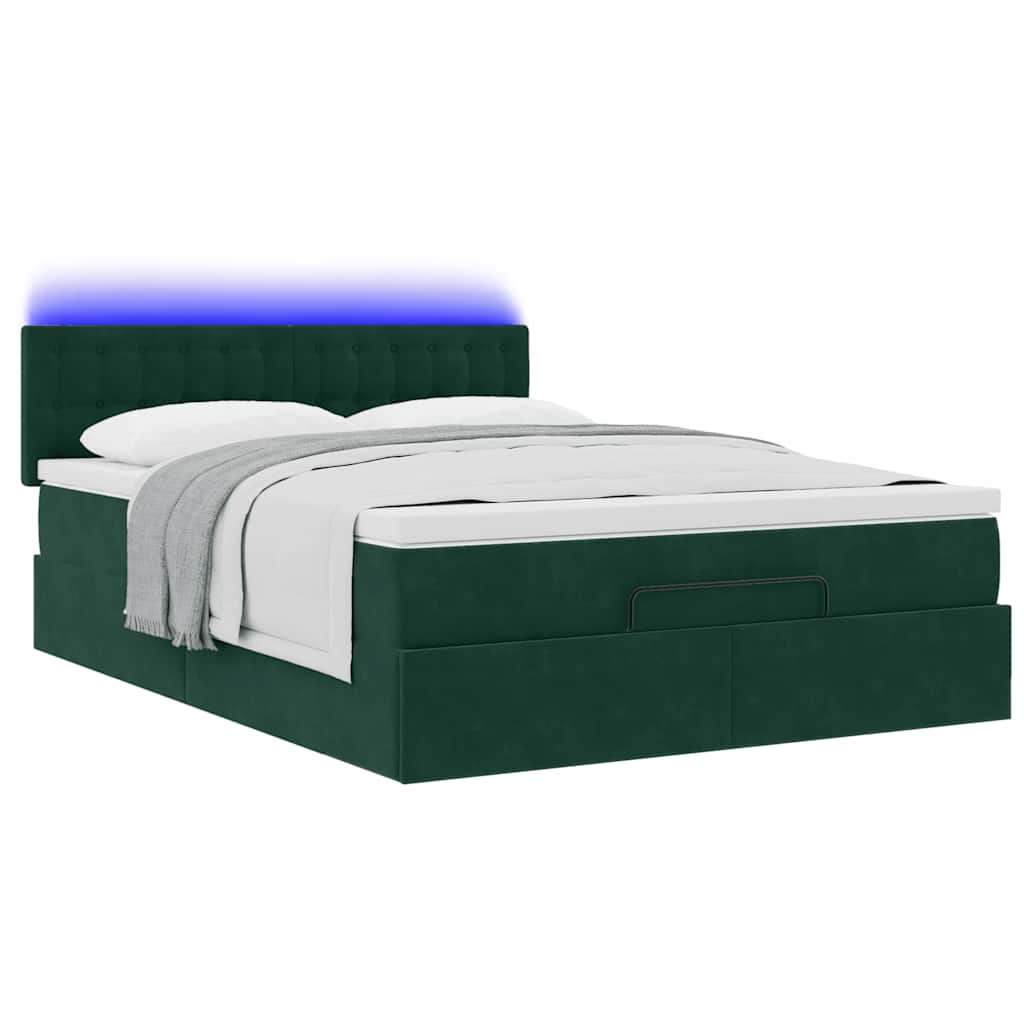 Cadre de lit ottoman avec matelas vert foncé 140x190 cm velours - XIOS
