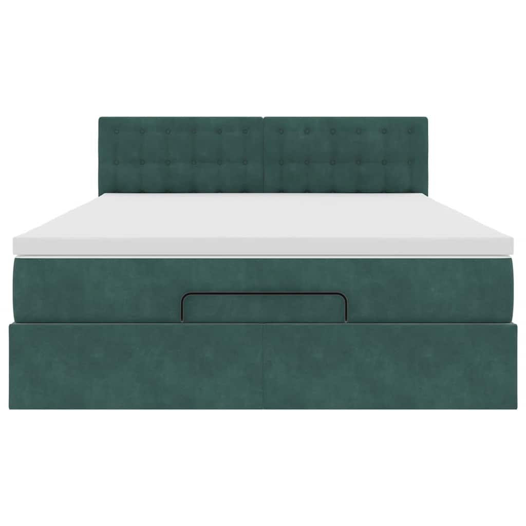 Cadre de lit ottoman avec matelas vert foncé 140x190 cm velours - XIOS