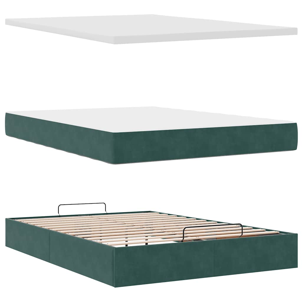 Cadre de lit ottoman avec matelas vert foncé 140x190 cm velours - XIOS