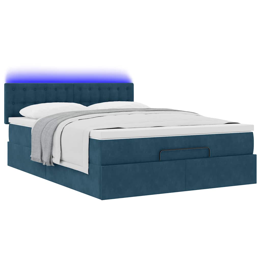 Cadre de lit ottoman avec matelas bleu foncé 140x190 cm velours - XIOS