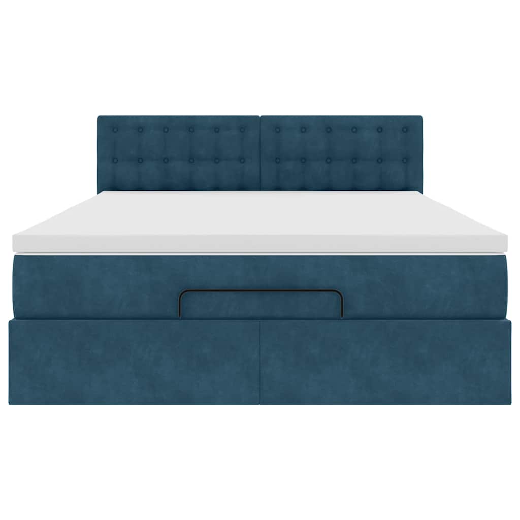 Cadre de lit ottoman avec matelas bleu foncé 140x190 cm velours - XIOS