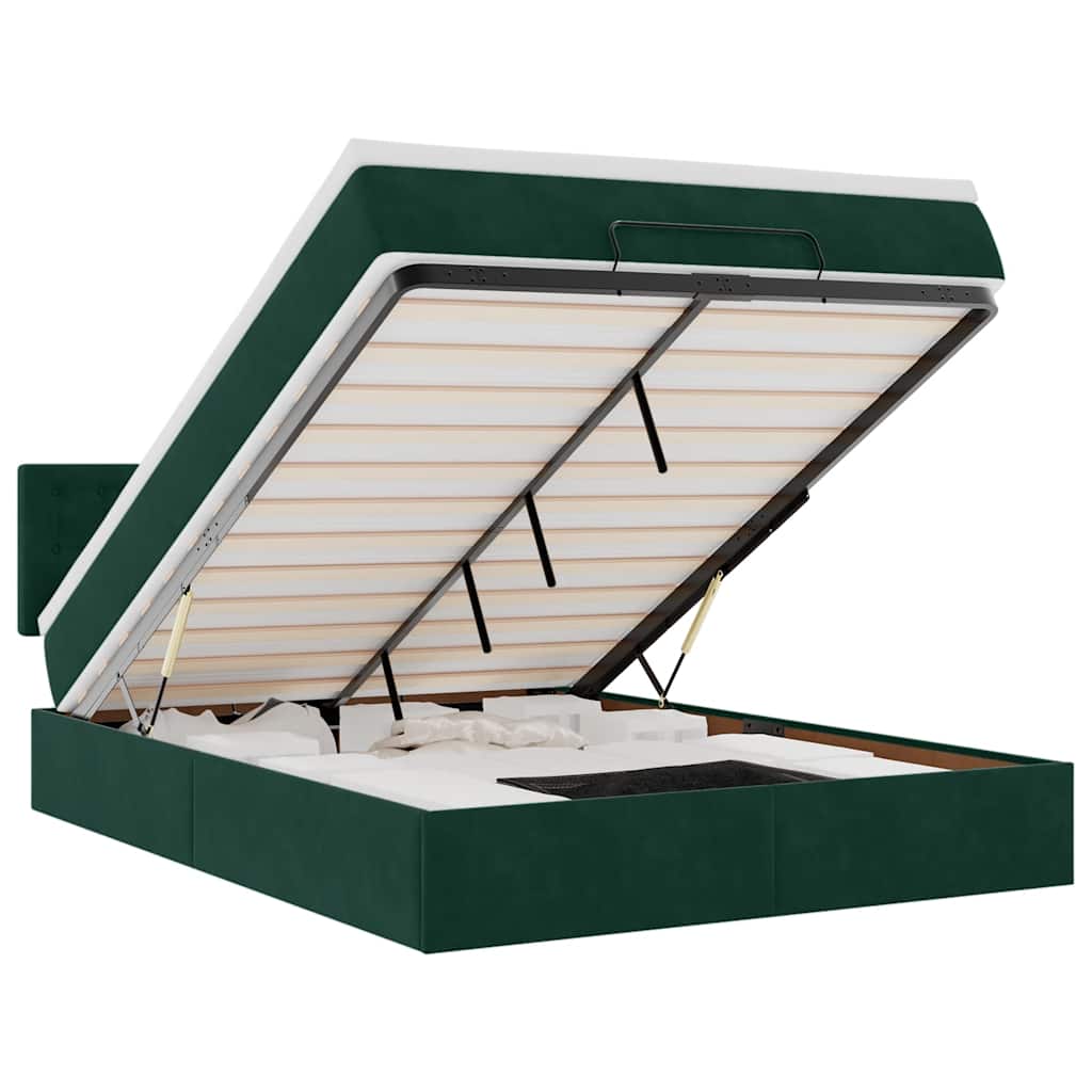 Cadre de lit ottoman avec matelas vert foncé 140x200 cm velours - XIOS