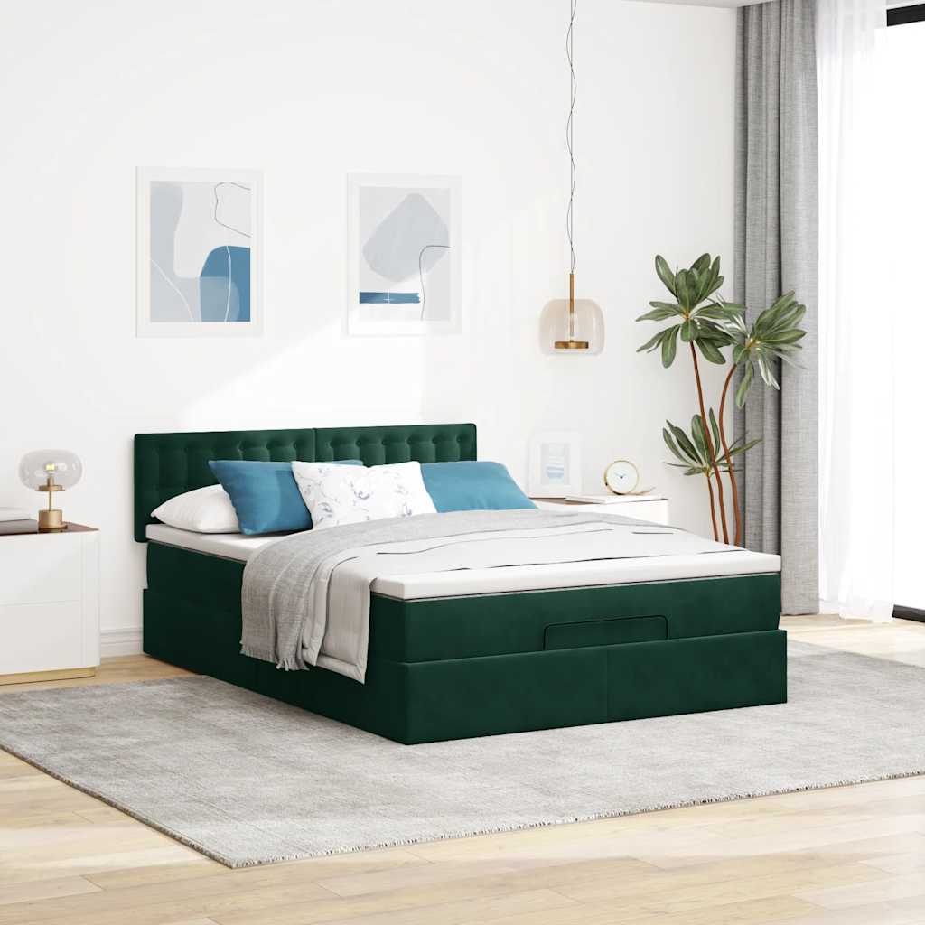 Cadre de lit ottoman avec matelas vert foncé 140x200 cm velours - XIOS
