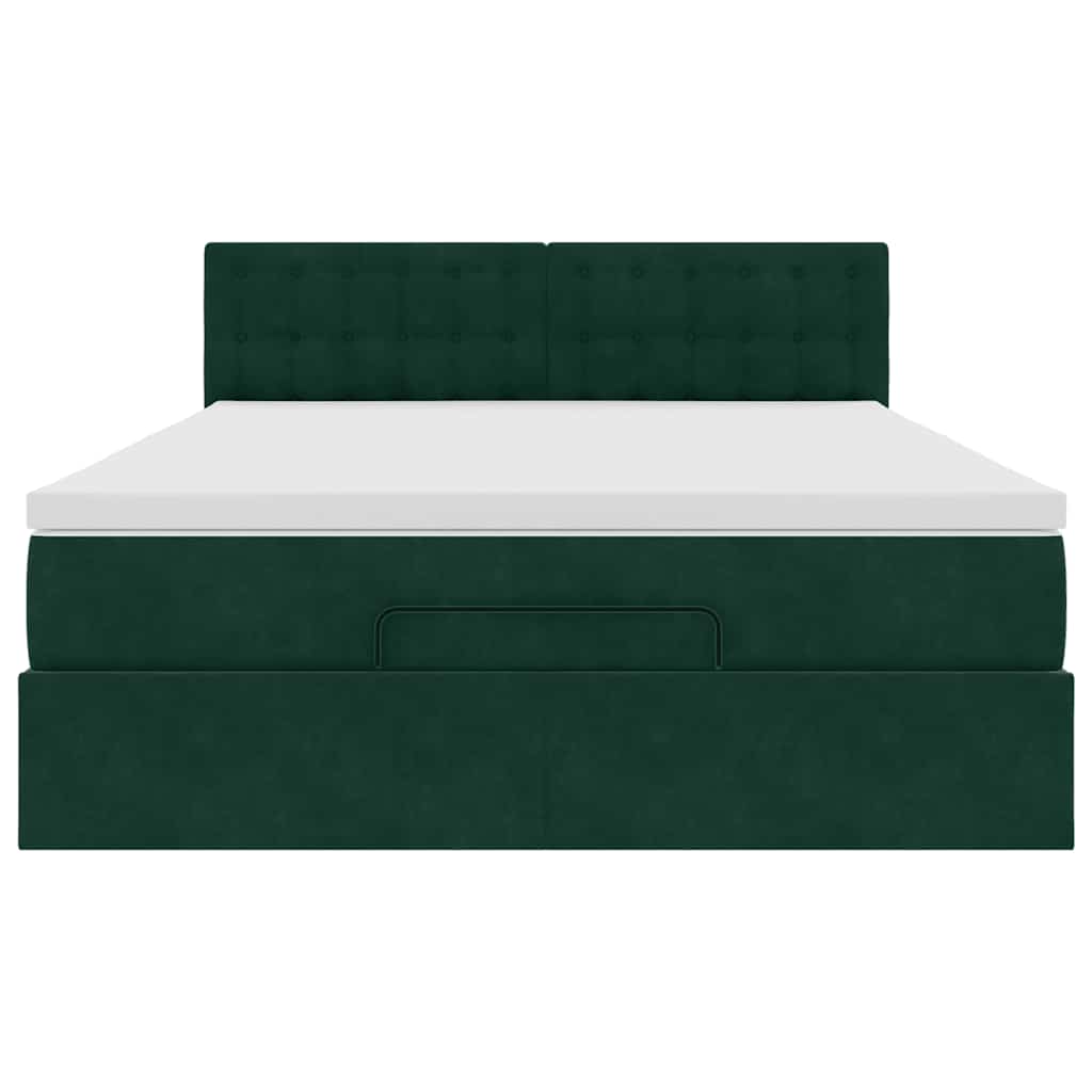 Cadre de lit ottoman avec matelas vert foncé 140x200 cm velours - XIOS