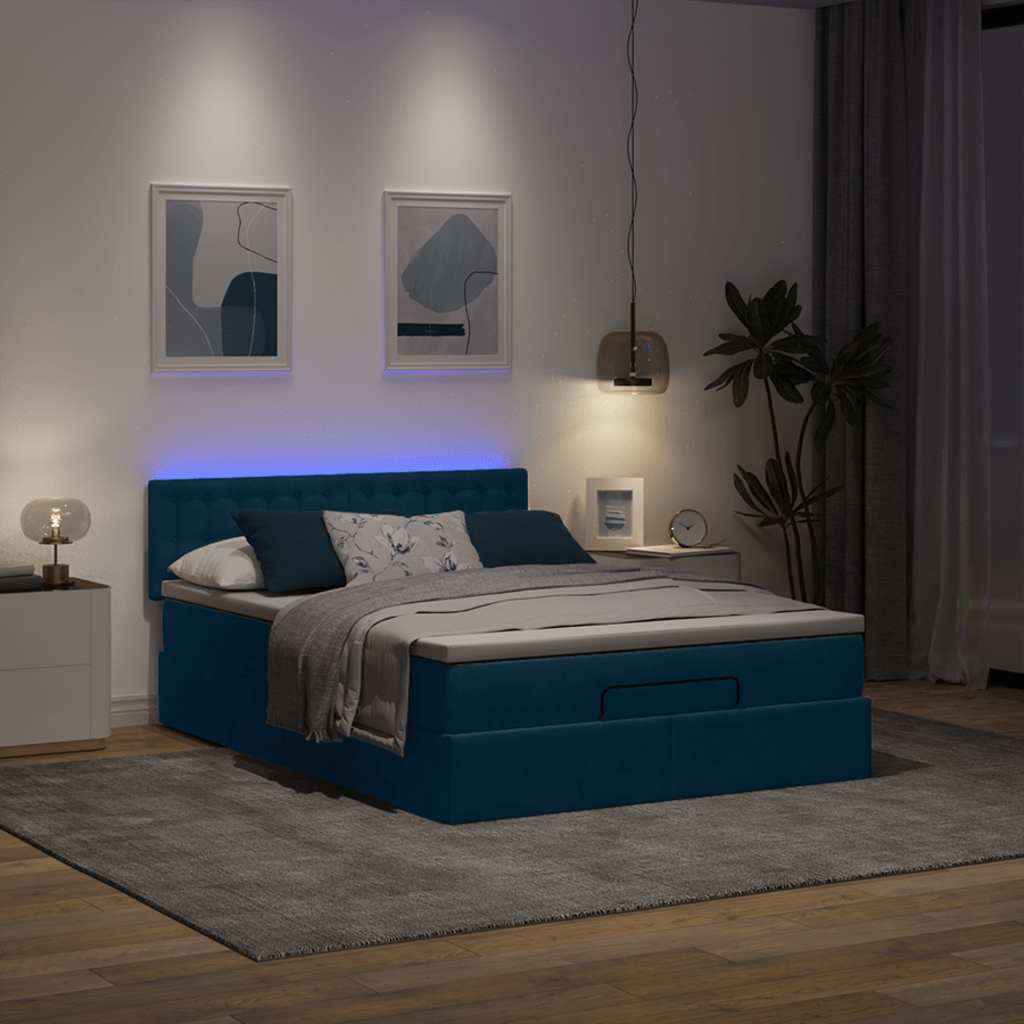 Cadre de lit ottoman avec matelas bleu foncé 140x200 cm velours - XIOS
