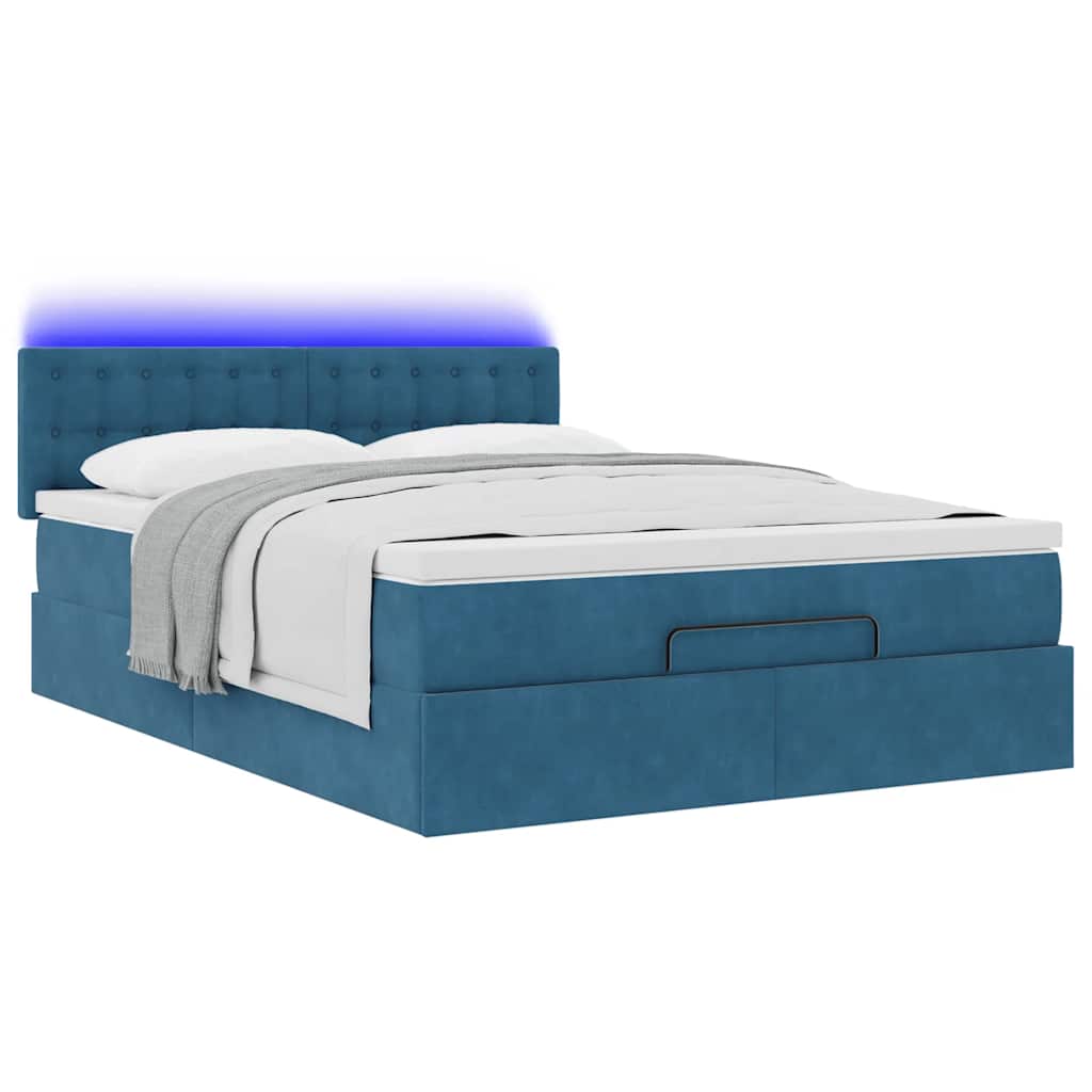 Cadre de lit ottoman avec matelas bleu foncé 140x200 cm velours - XIOS