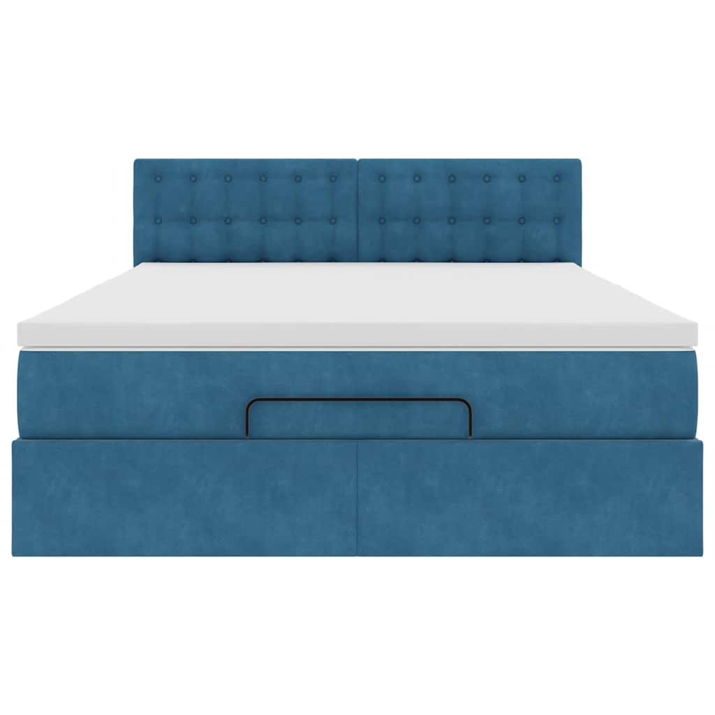 Cadre de lit ottoman avec matelas bleu foncé 140x200 cm velours - XIOS