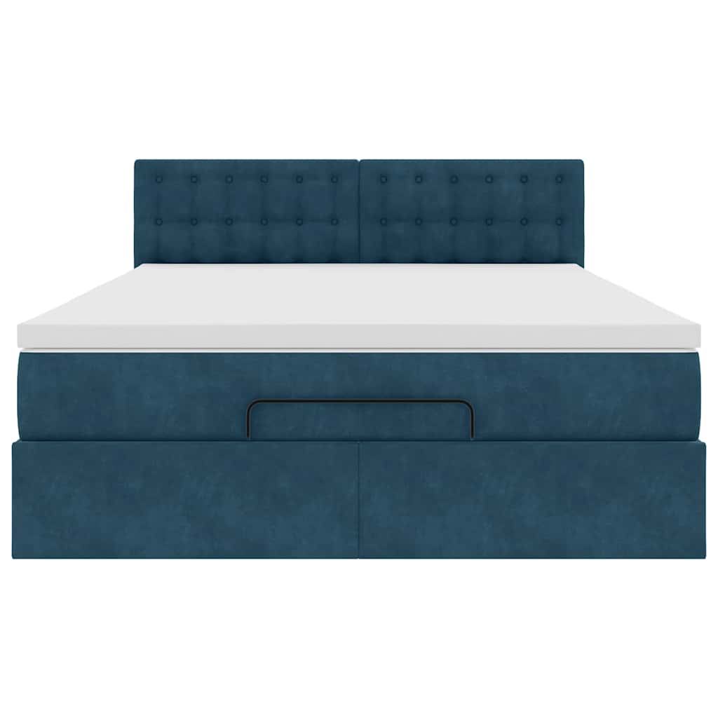 Cadre de lit ottoman avec matelas bleu foncé 140x200 cm velours - XIOS