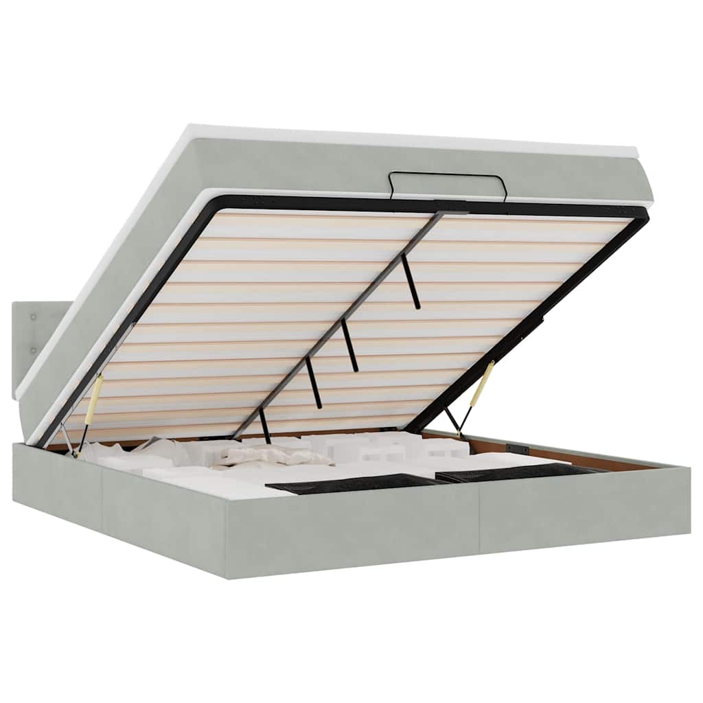 Cadre de lit ottoman avec matelas gris clair 160x200 cm velours - XIOS