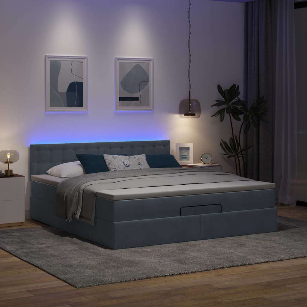 Cadre de lit ottoman avec matelas gris foncé 160x200 cm velours