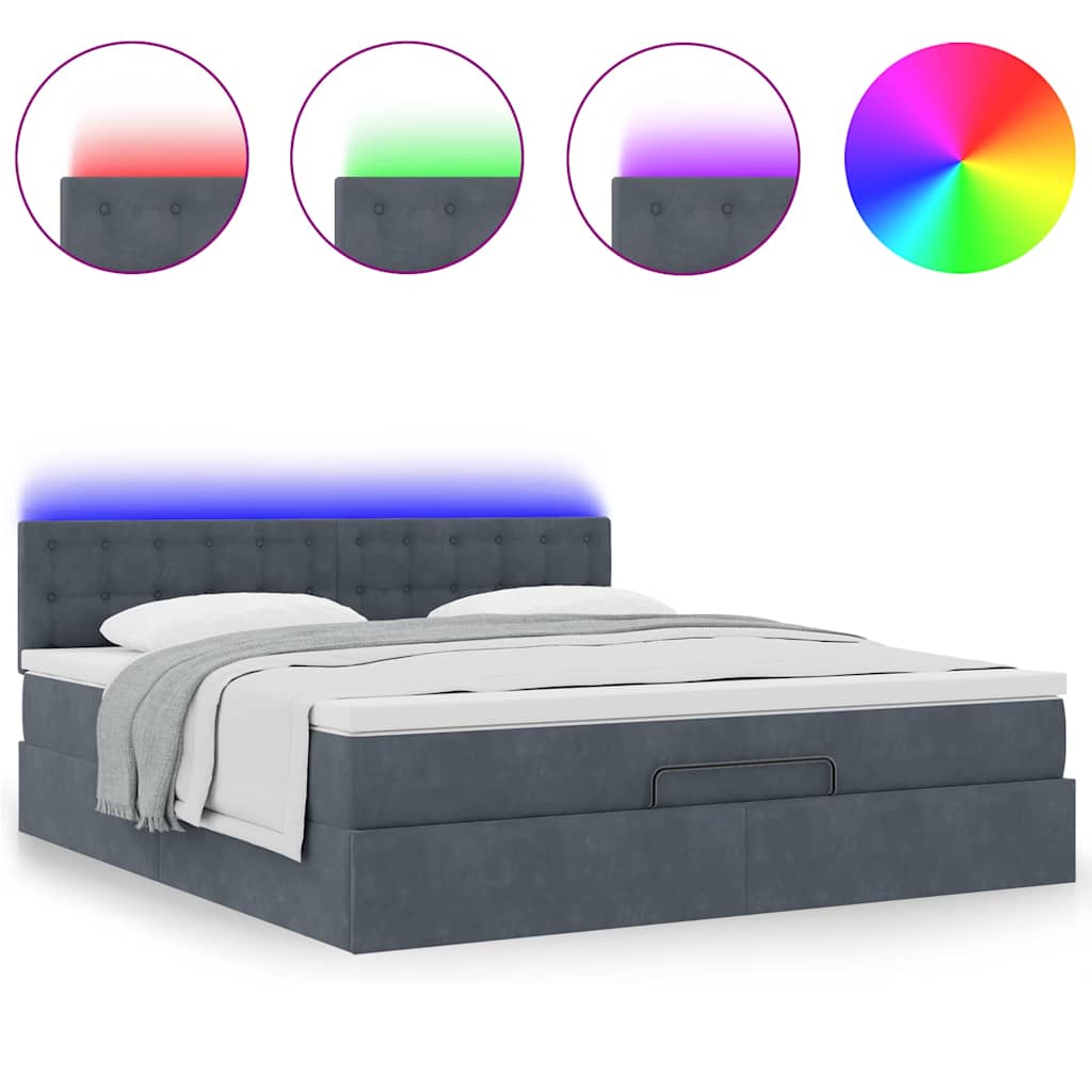 Cadre de lit ottoman avec matelas gris foncé 160x200 cm velours - XIOS