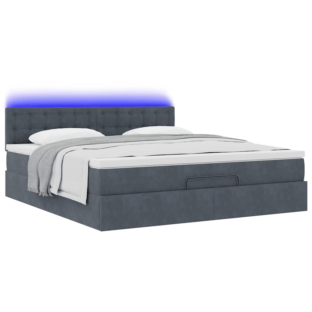 Cadre de lit ottoman avec matelas gris foncé 160x200 cm velours - XIOS