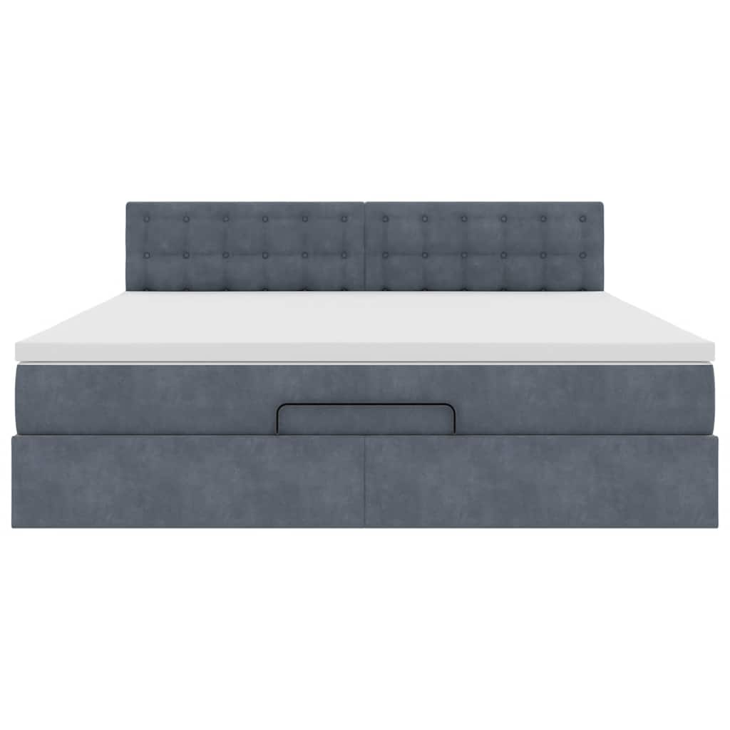 Cadre de lit ottoman avec matelas gris foncé 160x200 cm velours - XIOS