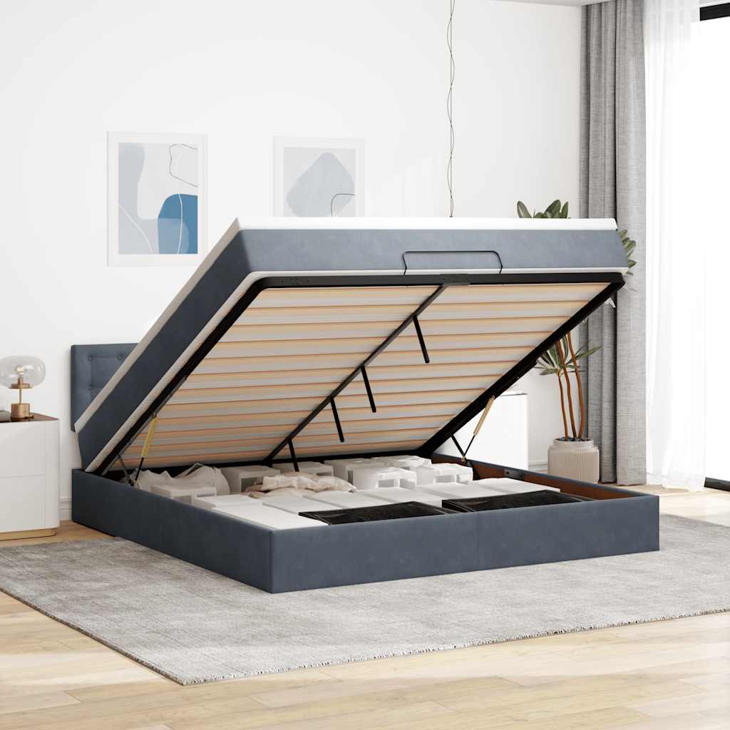 Cadre de lit ottoman avec matelas gris foncé 160x200 cm velours - XIOS