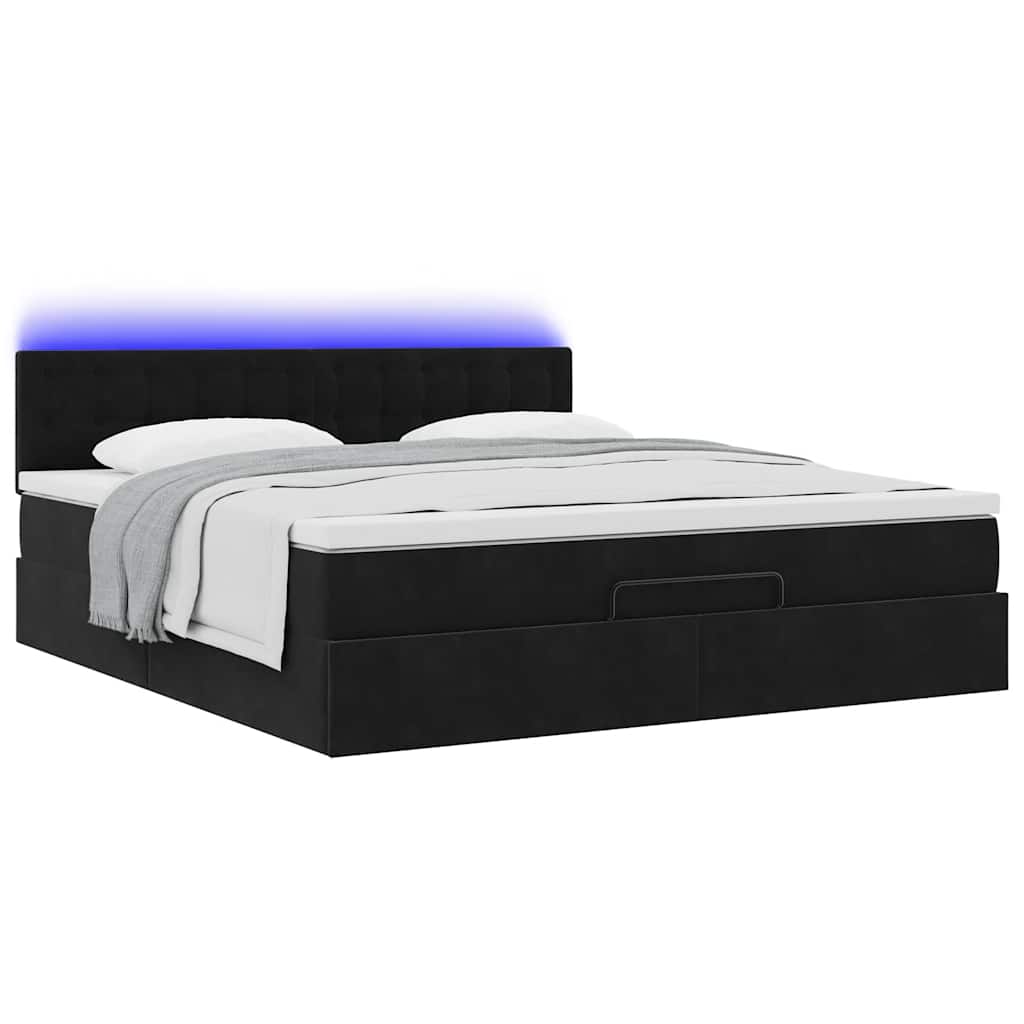 Cadre de lit ottoman avec matelas noir 160x200 cm velours - XIOS